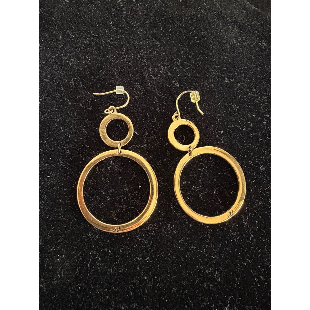 Kenneth Cole Double Circle Drop Earrings Gold Tone Geometric Dangle Hoop Womens
